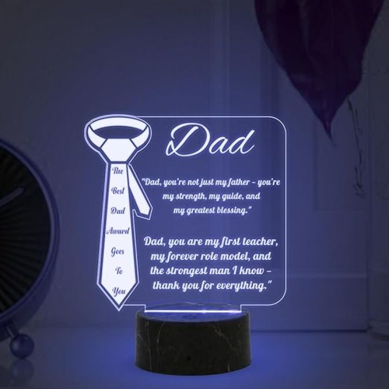 The Best Dad Award Goes to You Engraved Night Lamp with Multicolored Light Thankyou Gift for Dad Fathers Day Gift for Dad, Grandpa Gift for Dad from Daughter & Son