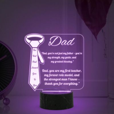 The Best Dad Award Goes to You Engraved Night Lamp with Multicolored Light Thankyou Gift for Dad Fathers Day Gift for Dad, Grandpa Gift for Dad from Daughter & Son