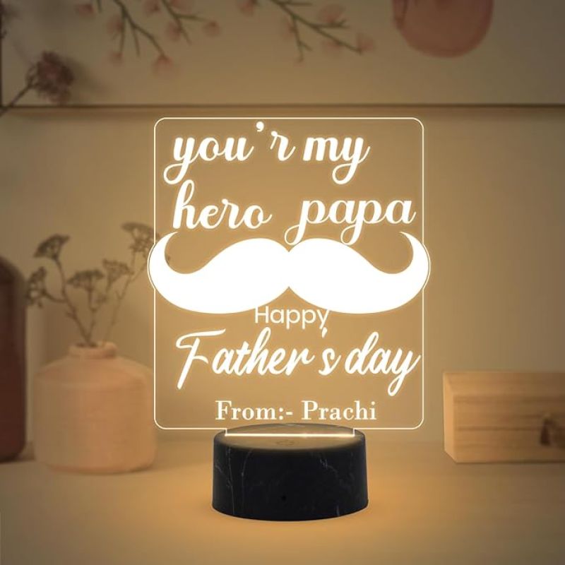 You are My Hero Papa Happy Fathers Day Night Lamp with Warm White Light Customized with Name  Fathers Day Gift from Daughter & Son