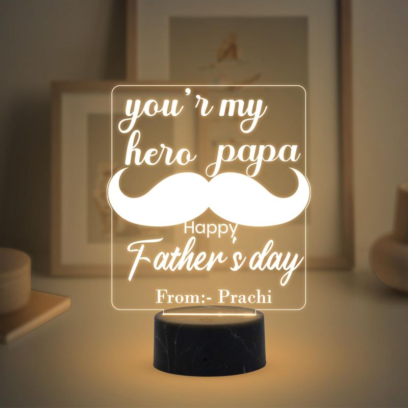 You are My Hero Papa Happy Fathers Day Night Lamp with Warm White Light Customized with Name  Fathers Day Gift from Daughter & Son