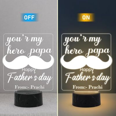 You are My Hero Papa Happy Fathers Day Night Lamp with Warm White Light Customized with Name  Fathers Day Gift from Daughter & Son