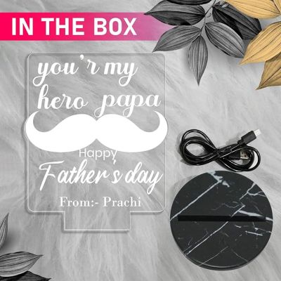 You are My Hero Papa Happy Fathers Day Night Lamp with Warm White Light Customized with Name  Fathers Day Gift from Daughter & Son