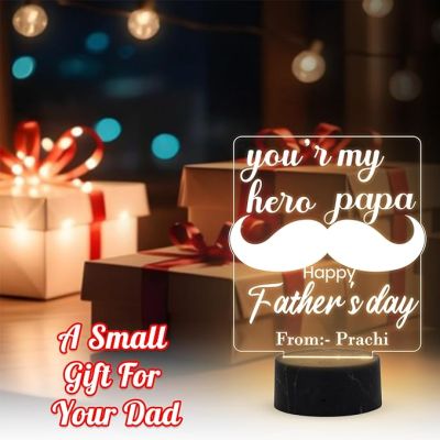 You are My Hero Papa Happy Fathers Day Night Lamp with Warm White Light Customized with Name  Fathers Day Gift from Daughter & Son