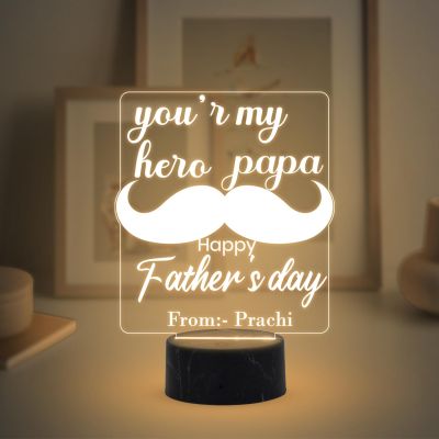 You are My Hero Papa Happy Fathers Day Night Lamp with Warm White Light Customized with Name  Fathers Day Gift from Daughter & Son