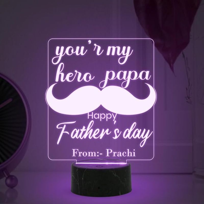 You are My Hero Papa Happy Fathers Day Night Lamp with Multicolored Light Customized with Name Fathers Day Gift from Daughter & Son