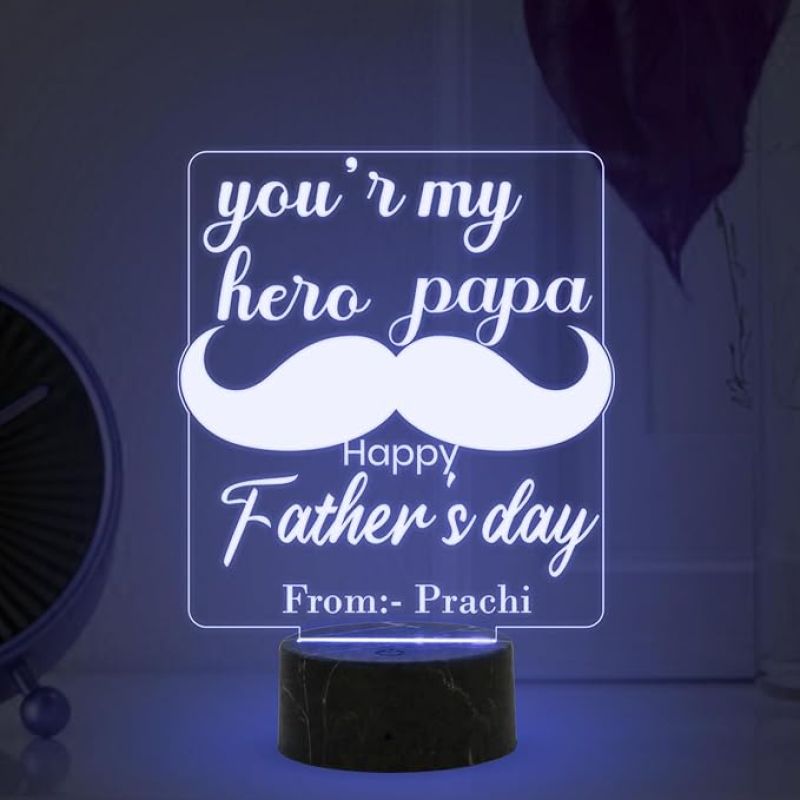You are My Hero Papa Happy Fathers Day Night Lamp with Multicolored Light Customized with Name Fathers Day Gift from Daughter & Son