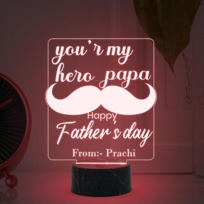 You are My Hero Papa Happy Fathers Day Night Lamp with Multicolored Light Customized with Name Fathers Day Gift from Daughter & Son