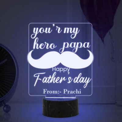 You are My Hero Papa Happy Fathers Day Night Lamp with Multicolored Light Customized with Name Fathers Day Gift from Daughter & Son