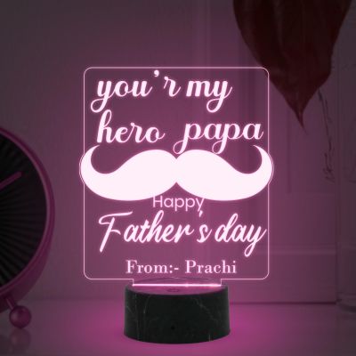 You are My Hero Papa Happy Fathers Day Night Lamp with Multicolored Light Customized with Name Fathers Day Gift from Daughter & Son
