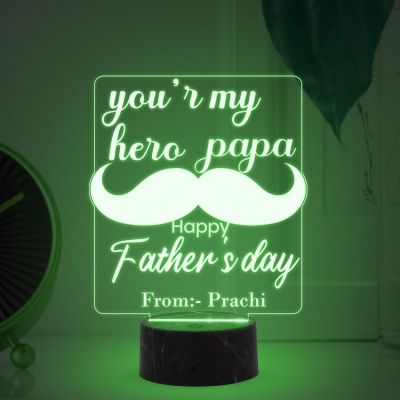 You are My Hero Papa Happy Fathers Day Night Lamp with Multicolored Light Customized with Name Fathers Day Gift from Daughter & Son