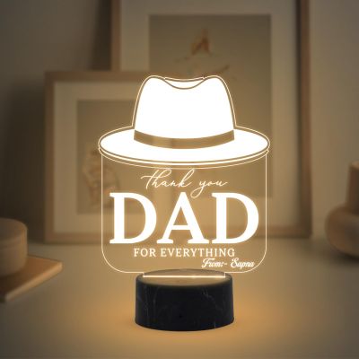 Thankyou Dad for Everything night lamp with Warm White Light Customized with Name Best Gift for Dad Fathers Day Gift