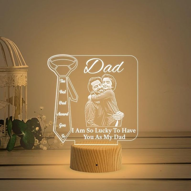 Dad Engraved Photo night lamp with Warm White Light Customized Photo Fathers Dad Gift for Dad, Father in Law, Dadaji Birthday Gift Dad from Daughter & Son