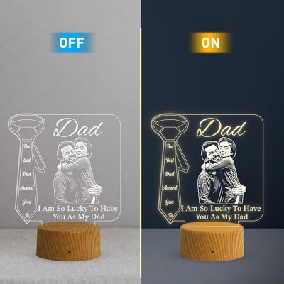 Dad Engraved Photo night lamp with Warm White Light Customized Photo Fathers Dad Gift for Dad, Father in Law, Dadaji Birthday Gift Dad from Daughter & Son