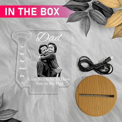 Dad Engraved Photo night lamp with Warm White Light Customized Photo Fathers Dad Gift for Dad, Father in Law, Dadaji Birthday Gift Dad from Daughter & Son