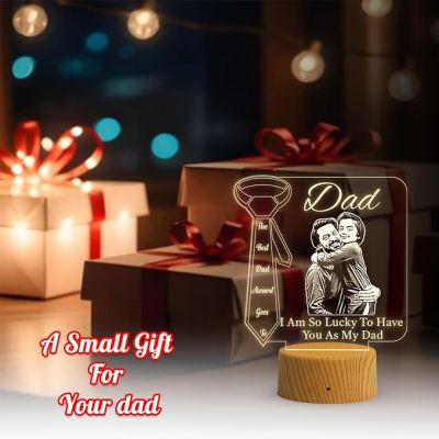 Dad Engraved Photo night lamp with Warm White Light Customized Photo Fathers Dad Gift for Dad, Father in Law, Dadaji Birthday Gift Dad from Daughter & Son