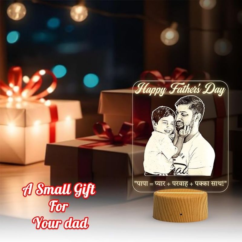 Happy Fathers Day Photo night lamp with Warm White Light Customized Son Dad Photo  Gift Idea for Fathers Day