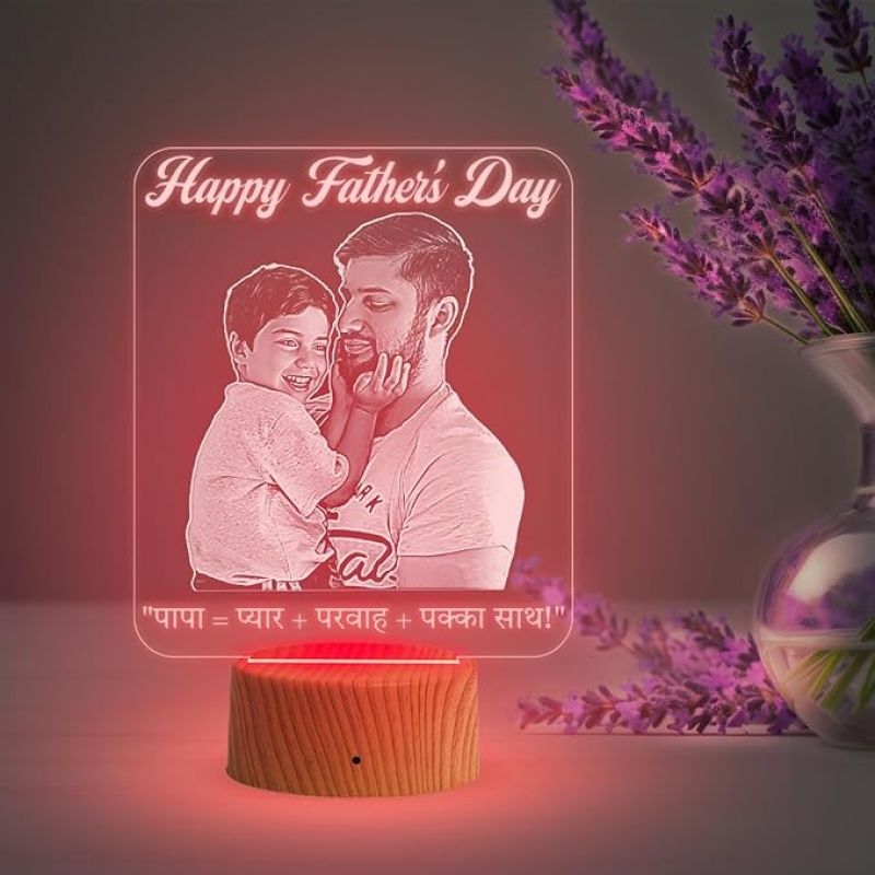 Happy Fathers Day Photo Night Light with Automatic Color Changing Light Customized Son Dad Photo Gift Idea for Fathers Day