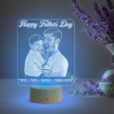Happy Fathers Day Photo Night Light with Automatic Color Changing Light Customized Son Dad Photo Gift Idea for Fathers Day