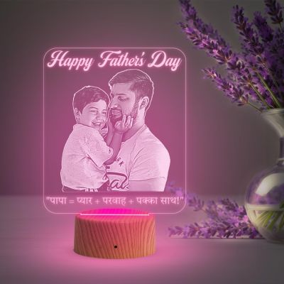 Happy Fathers Day Photo Night Light with Automatic Color Changing Light Customized Son Dad Photo Gift Idea for Fathers Day