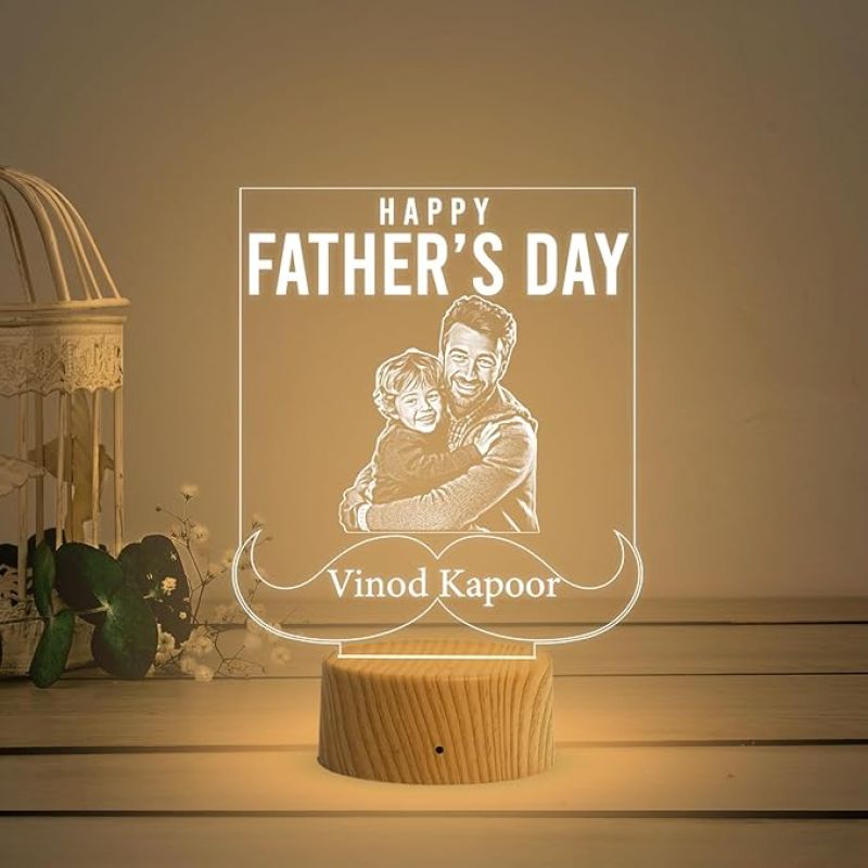 Happy Father's Day Photo night lamp with Warm White Light Customized with Photo Name Dad Gift for Daughter & Son Happy Fathers Day Gift for Dad