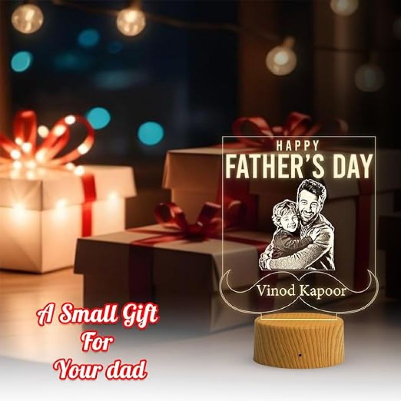 Happy Father's Day Photo night lamp with Warm White Light Customized with Photo Name Dad Gift for Daughter & Son Happy Fathers Day Gift for Dad