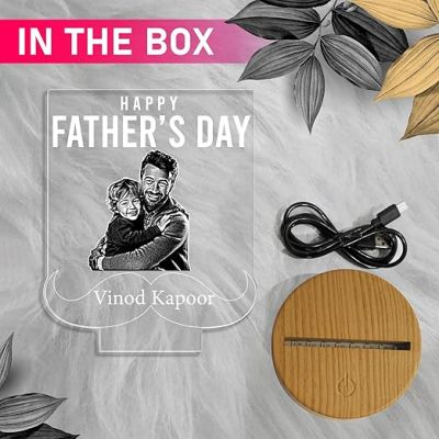 Happy Father's Day Photo night lamp with Warm White Light Customized with Photo Name Dad Gift for Daughter & Son Happy Fathers Day Gift for Dad
