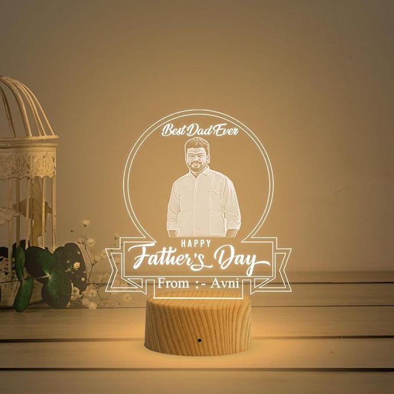 Personalized Best Dad Ever Engraved Night Lamp with Warm White Light Customized with Photo Name Happy Fathers Day Gift from Daughter & Son