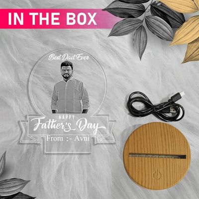 Personalized Best Dad Ever Engraved Night Lamp with Warm White Light Customized with Photo Name Happy Fathers Day Gift from Daughter & Son
