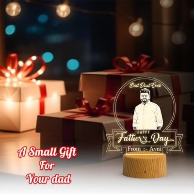Personalized Best Dad Ever Engraved Night Lamp with Warm White Light Customized with Photo Name Happy Fathers Day Gift from Daughter & Son