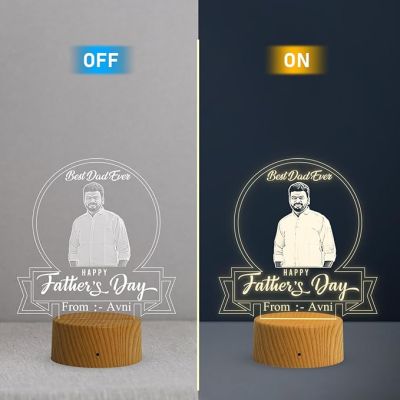 Personalized Best Dad Ever Engraved Night Lamp with Warm White Light Customized with Photo Name Happy Fathers Day Gift from Daughter & Son
