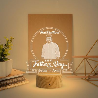 Personalized Best Dad Ever Engraved Night Lamp with Warm White Light Customized with Photo Name Happy Fathers Day Gift from Daughter & Son