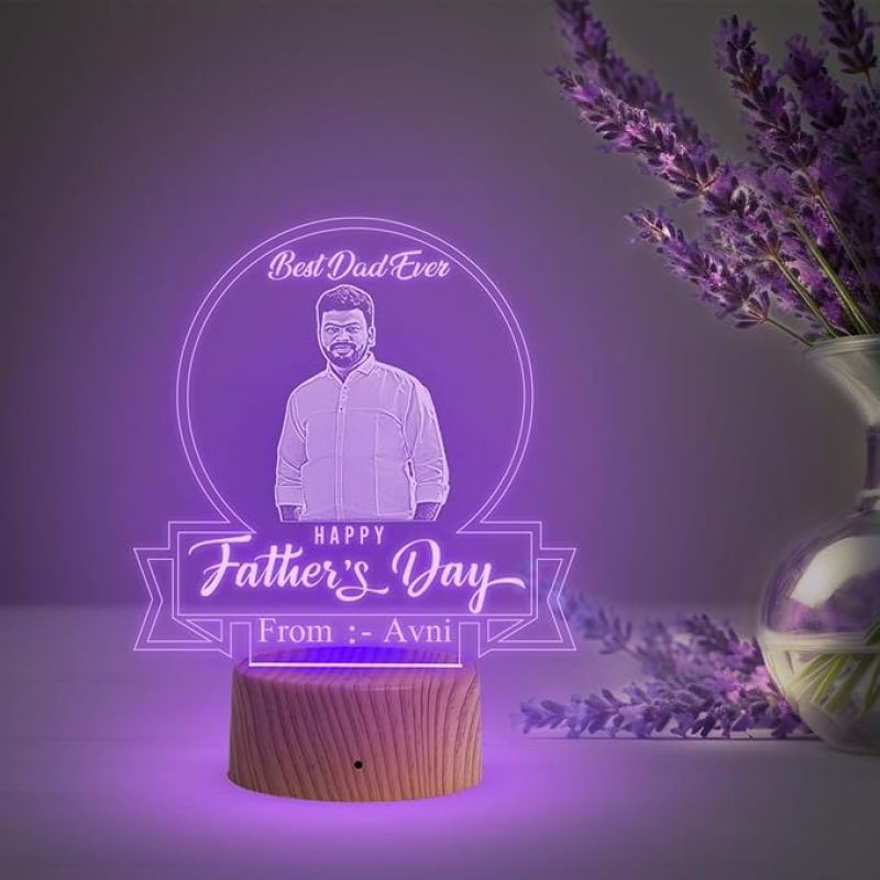 Personlaized Best Dad Ever Engraved Night Lamp with Automatic Color Changing Light Customized with Photo Name Happy Fathers Day Gift from Daughter & Son