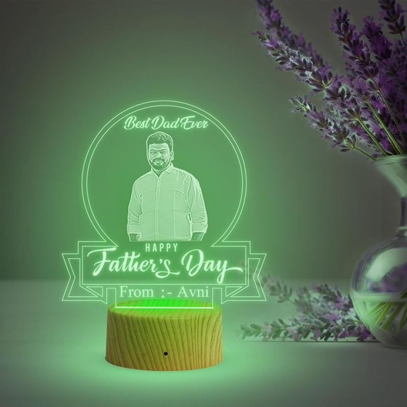 Personlaized Best Dad Ever Engraved Night Lamp with Automatic Color Changing Light Customized with Photo Name Happy Fathers Day Gift from Daughter & Son