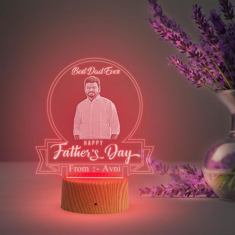 Personlaized Best Dad Ever Engraved Night Lamp with Automatic Color Changing Light Customized with Photo Name Happy Fathers Day Gift from Daughter & Son