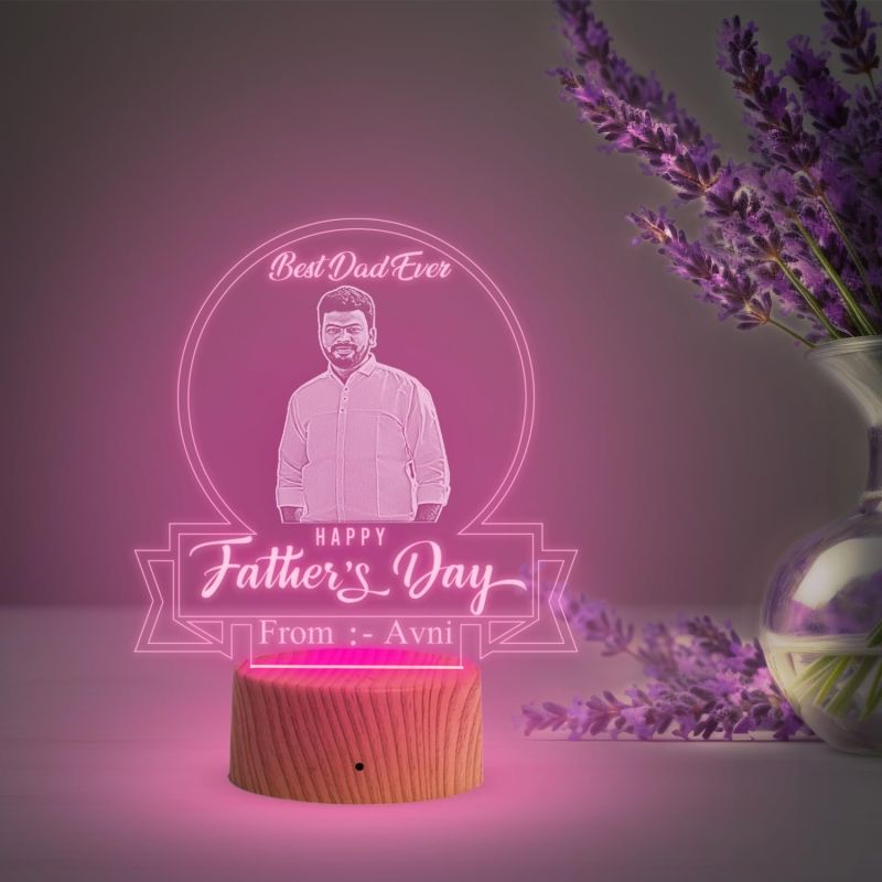 Personlaized Best Dad Ever Engraved Night Lamp with Automatic Color Changing Light Customized with Photo Name Happy Fathers Day Gift from Daughter & Son