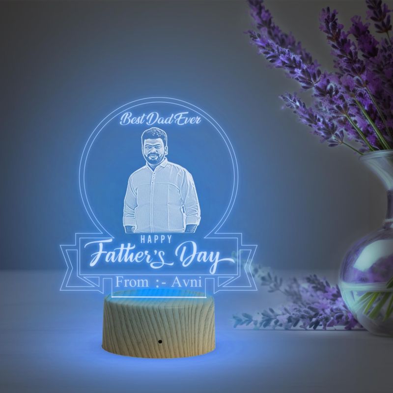 Personlaized Best Dad Ever Engraved Night Lamp with Automatic Color Changing Light Customized with Photo Name Happy Fathers Day Gift from Daughter & Son