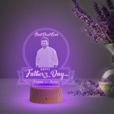 Personlaized Best Dad Ever Engraved Night Lamp with Automatic Color Changing Light Customized with Photo Name Happy Fathers Day Gift from Daughter & Son