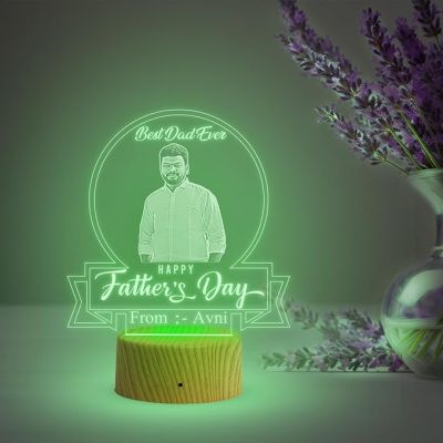 Personlaized Best Dad Ever Engraved Night Lamp with Automatic Color Changing Light Customized with Photo Name Happy Fathers Day Gift from Daughter & Son