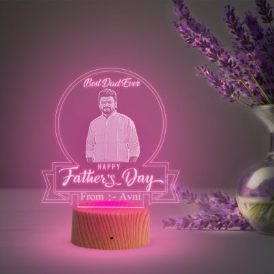 Personlaized Best Dad Ever Engraved Night Lamp with Automatic Color Changing Light Customized with Photo Name Happy Fathers Day Gift from Daughter & Son