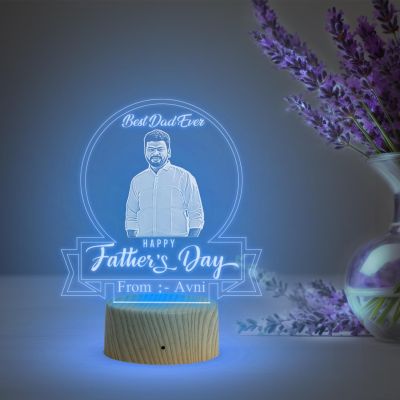 Personlaized Best Dad Ever Engraved Night Lamp with Automatic Color Changing Light Customized with Photo Name Happy Fathers Day Gift from Daughter & Son