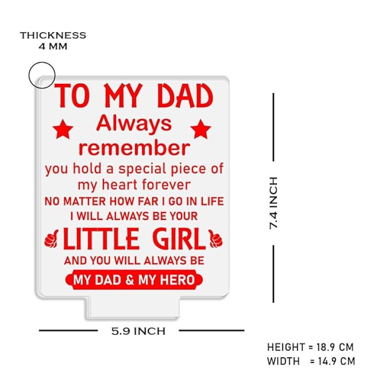 To My Dad Always Remember Engraved Night Lamp with Warm White Light Birthday Gift for Dad from Daughter Fathers Day Gift for Dad