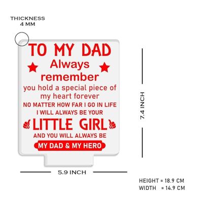 To My Dad Always Remember Engraved Night Lamp with Warm White Light Birthday Gift for Dad from Daughter Fathers Day Gift for Dad