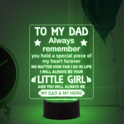 To My Dad Always Remember Engraved Night Lamp with Automatic Color Changing Light Birthday Gift for Dad from Daughter Fathers Day Gift for Dad