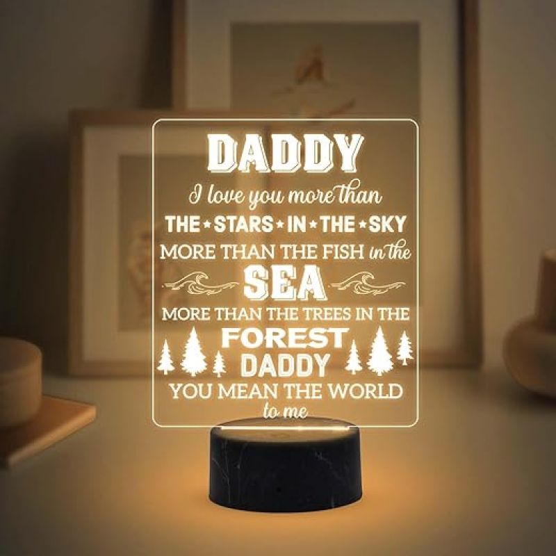 Daddy Engraved Night Lamp with Warm White Light Birthday Gift for Dad Fathers Day Gift Express Your Love for Dad