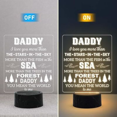 Daddy Engraved Night Lamp with Warm White Light Birthday Gift for Dad Fathers Day Gift Express Your Love for Dad