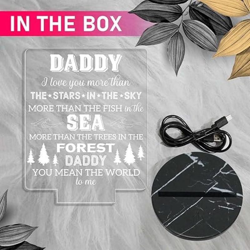 Daddy Engraved Night Lamp with 7 Color Changing Light Birthday Gift for Dad Fathers Day Gift Express Your Love for Dad