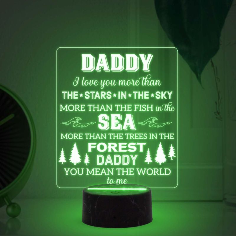 Daddy Engraved Night Lamp with 7 Color Changing Light Birthday Gift for Dad Fathers Day Gift Express Your Love for Dad