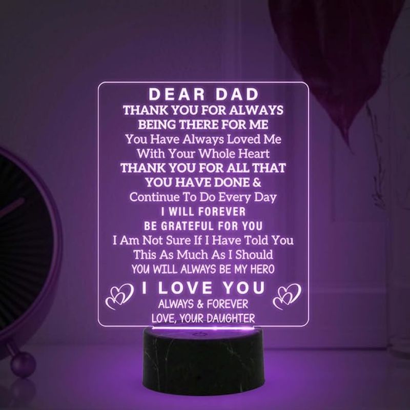 Dear Dad Thankyou for Always Being There for Me Engraved Night Lamp with Multicolored Light Thankyou Gift for Dad Fathers Day Gift Birthday Gift for Dad