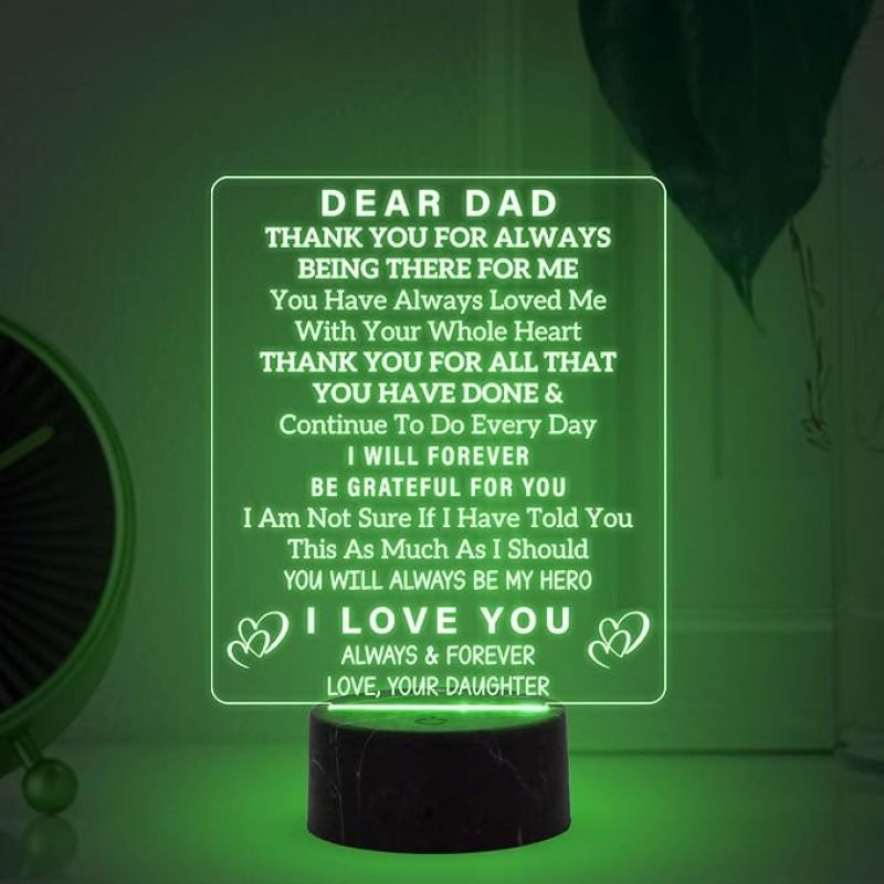 Dear Dad Thankyou for Always Being There for Me Engraved Night Lamp with Multicolored Light Thankyou Gift for Dad Fathers Day Gift Birthday Gift for Dad