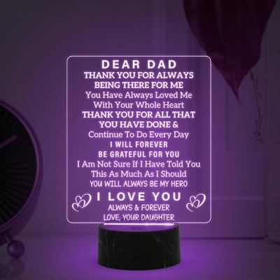Dear Dad Thankyou for Always Being There for Me Engraved Night Lamp with Multicolored Light Thankyou Gift for Dad Fathers Day Gift Birthday Gift for Dad